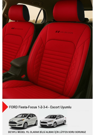 İstanbul Serisi Deri Oto Koltuk Kılıfı Ford Focus-fiesta-escort Uyumlu Kırmızı