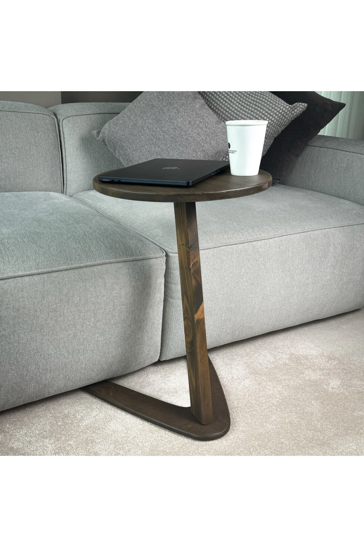 Furnirem Masif Çam Ahşap Z Sehpa Kanepe Yanı Modern Sehpa 40x55 Cm Koyu Ceviz