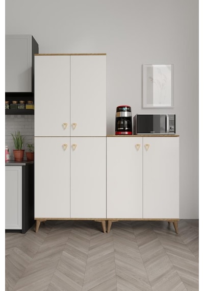 Simple Sp6190 Çok Amaçlı Dolap 6 Kapaklı Mutfak Dolabı Balkon Dolabı Kiler Banyo Dolabı Ayakkabılık Ekru Ceviz