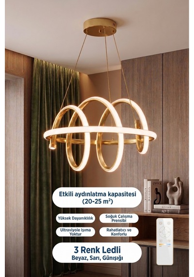 Helix Kumandalı Modern Gold Sarkıt 3 Renk Ledli