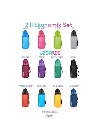 Uzspace 2'li Pipetli Tritan Matara Seti 400 Ml Fiftyfifty -3024seta Gri - Turuncu