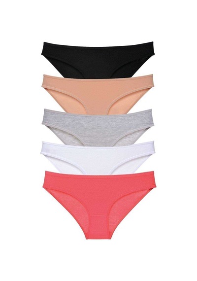 5 Adet Süper Eko Set Likralı Kadın Slip Külot Siyah Ten Gri Beyaz Fuşya Standart