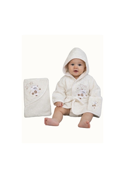 %100 Pamuk Yenidoğan Bebek Çocuk Bornoz Havlu Takımı Set 0-2 Yaş Krem-standart Krem