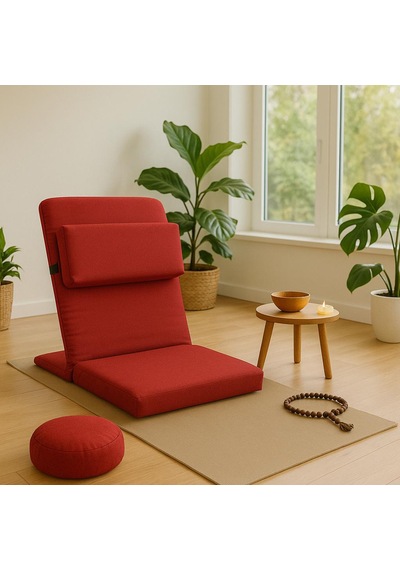 Ekstra Destek Yastıklı Yoga, Nefes, Meditasyon Sandalyesi Backjack Xl Su Ve Leke İticili Duck Kumaş Kırmızı