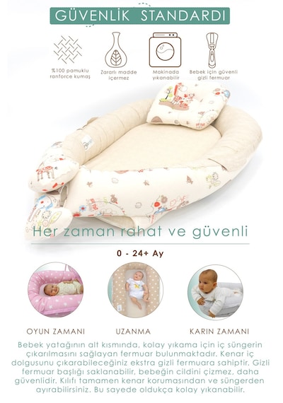 Babynest Ortopedik Bebek Yatağı, Anne Yanı Bebek Yatağı, Ergonomik Tasarım, Animal Serisi
