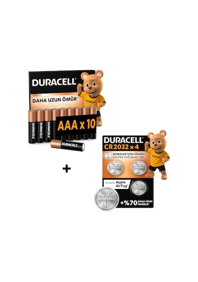 DURACELL BASIC AAA İnce Alkalin Kalem Pil (10'lu Paket) & CR 2032 Lityum Düğme Pil (4'lü Paket)