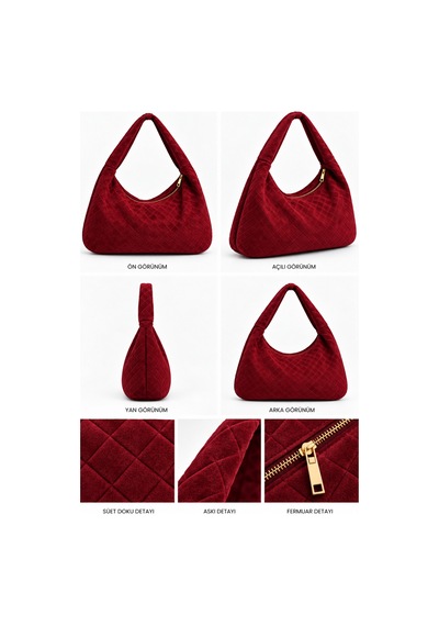 Nura Collection Bordo Kadın Hakiki Süet Örgü Dokulu Shopper Omuz Çantası Bordo - 936381748 Bordo