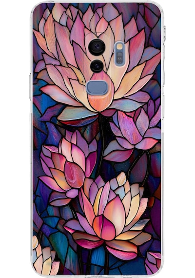 Printify Samsung Galaxy S9 Plus İle Uyumlu Vitray Sessiz Lotus Tasarımlı Şeffaf Silikon Kılıf Şeffaf