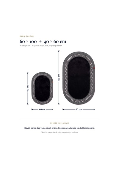 Banyo Paspası Takımı 60x100+40x60 Cm İç Trikot Siyah & Antrasit Gri