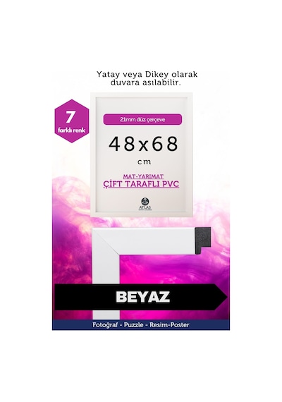 Beyaz-21mm-48x68 Cm Mat Pvc Li Camsız Fotoğraf Puzzle Belge Çerçeve Yatay Dikey Asılabilme. 79862909