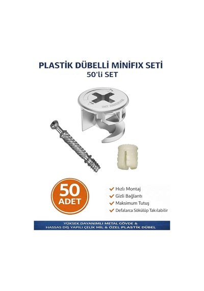 İmt Aksesuar Plastik Dübelli Minifix Gövde Ve Mil Seti - Mobilya Bağlantı Elemanı 50 Adet Metalik Çok Renkli İmt Aksesuar Plastik Dübelli Minifix Gövde Ve Mil Seti - Mobilya Bağlantı Elemanı 50 Adet Metalik Çok Renkli