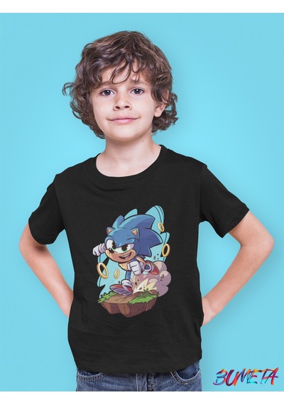 Bumeta Sonic Chibi Game Çocuk Tişört T-shirt Siyah