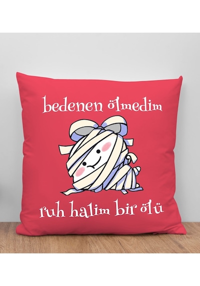 Bk Gift Ruh Halim Bir Ölü Tasarımlı Kırmızı Kırlent Yastık, Arkadaşa Hediye, Ev Dekorasyonu, Ev Hediyesi-1