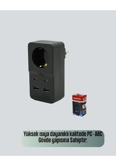 Termal Korumalı Priz Otomatik Çocuk Kilidi 4 Usb Type C 0-2