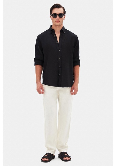 D'S Damat Ds Damat Comfort Siyah Düz %100 Keten Gömlek 4hc02ap01265m Siyah
