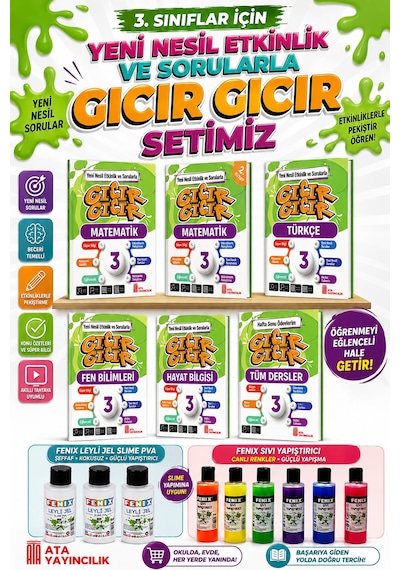 3.sınıf Gıcır Gıcır Yeni Nesil Etkinlik Ve Sorularla 6 Lı Set Slime Set Hediyeli