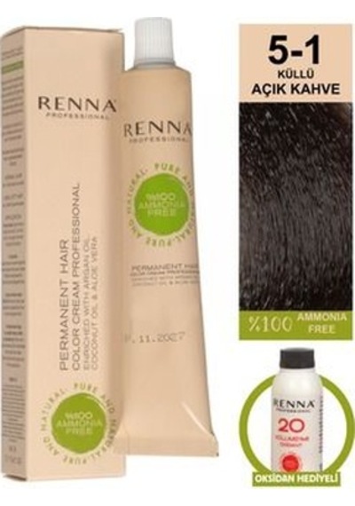 Renna Amonyaksız Bitkisel Yıpranmış Saçlar İçin Saç Boyası 5-1 Küllü Açık Kahve 60ml