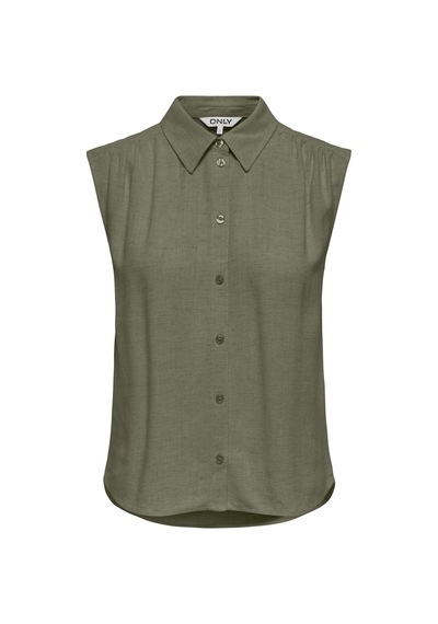 Only Onlsiesta Keten Karışımlı Regular Fit Klasik Yaka Bluz Bayan Bluz 15367416 Haki