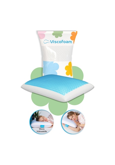 Viscofoam Evva Terletmeyen Ortopedik Yastık Serinleten Visco Yastık Jelli Yastık 59x39x13 CM
