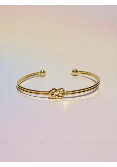 Altın Kaplama Aşk Düğümü Kelepçe Bilezik - Minimalist Sonsuzluk Düğümü Kadın Kelepçe Bileklik Gold