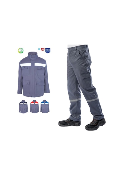 Kışlık İş Takımı Çok Cepli Reflektörlü Mont 4111 Ve 7/7 İş Pantolonu 2958 Gri Renk Yüzde Yüz Pamuk