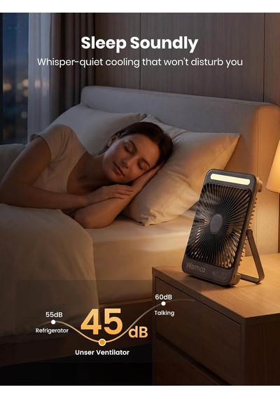 Warmco 20000mah 8 İnç Taşınabilir Kamp Fanı, 48 Saat Maksimum Çalışma Süresi, Led Işık, Sessiz İnce Pille Ça