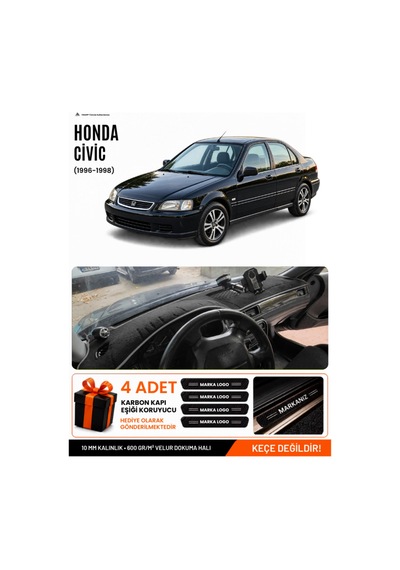 Honda Civic 1996-1998 Uyumlu Torpido Koruma, Torpido Örtüsü, Torpido Kılıfı - Siyah-gri - Ho006