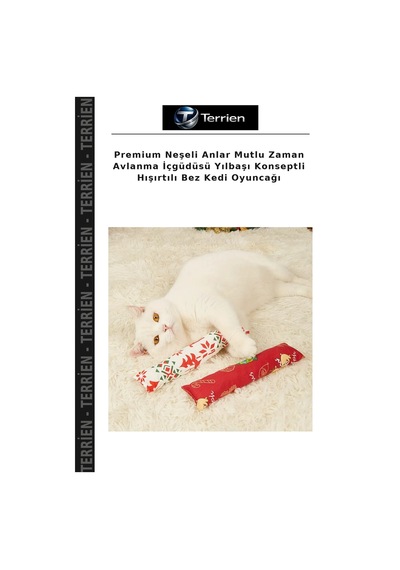 Premium Neşeli Anlar Mutlu Zaman Avlanma İçgüdüsü Yılbaşı Konseptli Hışırtılı Bez Kedi Oyuncağı