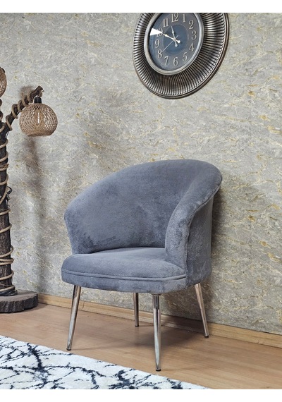 Zafir Tekli Teddy Krom Kaplama Sivriltme Ayak Çay Seti Koltuk Tekli Berjer , Balkon, Salon, Ofis Gri