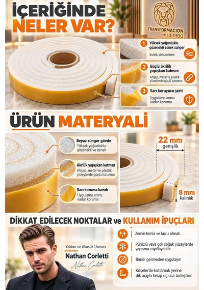 Tr 12 Metre Kapı Pencere İzolasyon Süngeri 22x8 Mm Yapışkanlı Yalıtım Bandı 723804