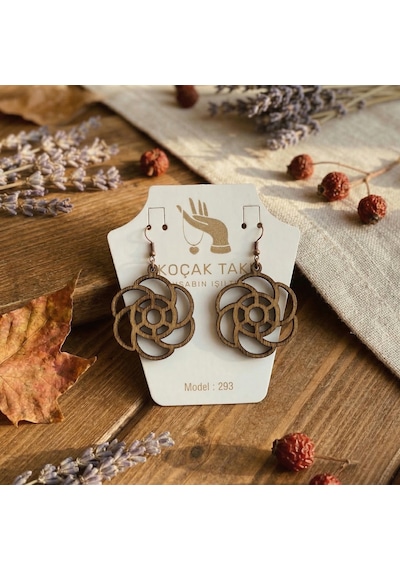 Ahşap Küpe Modern Özgün Minimalist Takı Model No 293 Açık Kahverengi