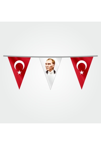 İpe Dizili Süsleme Üçgen Ata Ve Türk Bayrağı 25 Metre Tek Ebat