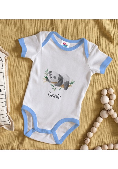 Bk Gift Bk Kids Kişiye Özel Mavi Bebek Body Zıbın - Model 158 Çok Renkli