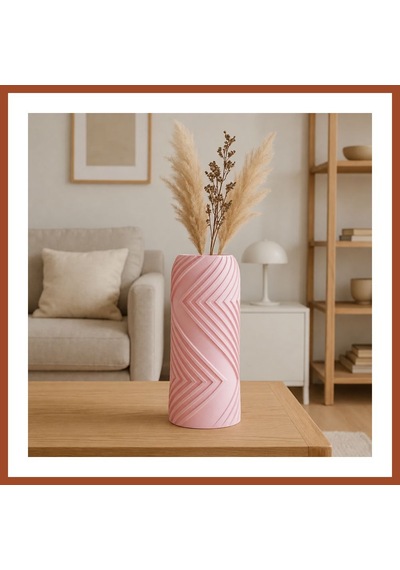 Bezos 3d Baskı Vector Vazo - Geometrik Çizgili Dekoratif Vazo-pembe Pro