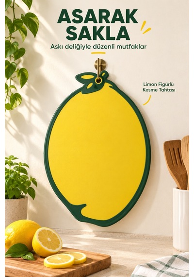 Limon Figürlü Kaydırmaz Kesme Tahtası 24x34 Cm Askılı Plastik Sebze Meyve Doğrama Panosu Sarı Mutfak