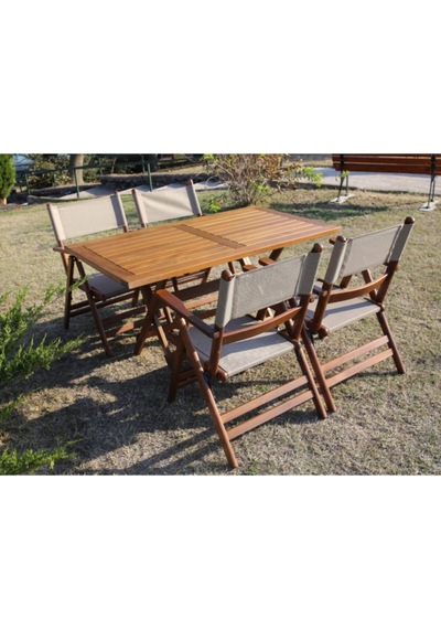 Fethiye Katlanır Ahşap Bahçe Balkon Seti 80X140 Masa, 4 Sandalye Kahverengi Fethiye Katlanır Ahşap Bahçe Balkon Seti 80X140 Masa, 4 Sandalye Kahverengi