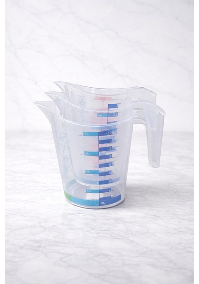 Kulplu Ölçü Kabı 3 Adet Seti - 300ml, 500ml, 1000ml - 8 Farklı Ölçü Birimli - Pastacı Şeffaf