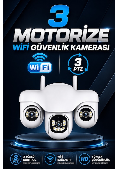 Wifi 3 Motorize Kameralı Adaptörlü Gece Görüşlü Hareket Takipli Güvenlik Kamerası