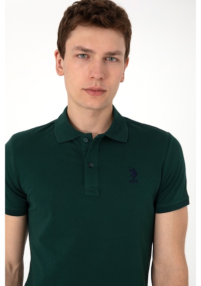 U.S. Polo Assn. Erkek Slim Fit Polo Yaka Koyu Yeşil Basic Tişört 50298011-VR079
