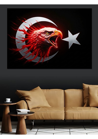 Kırmızı Türk Bayrağı Ve Kartal Dekoratif Kanvas - Mdf Ahşap Tablo