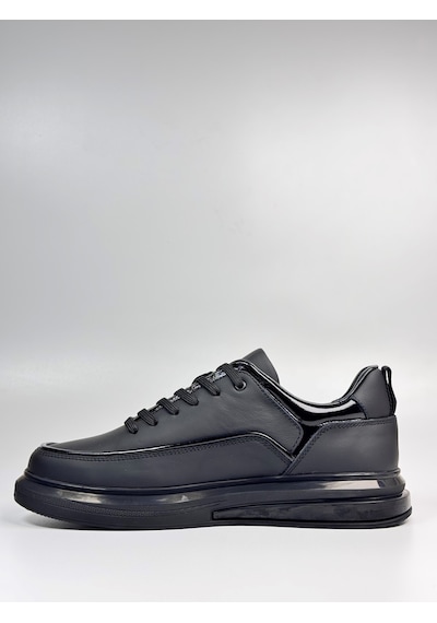 Daytex 2220 Togga - İçi Dışı Hakiki Dana Derisi İnce Rugan Şeritli İthal Air Tabanlı Ortopedik Siyah Erkek Casual Sneaker