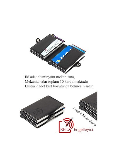 Adelina Bags Adelina Çift Alüminyum Mekanizmalı Erkek Kartlık 7x10 CM - Siyah