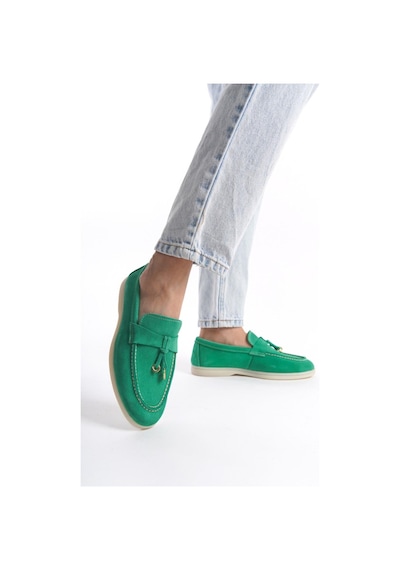 Mubiano Hakiki Deri Collection Kadın Süet Loafer & Babet Yeşil -mckry1410-y Yeşil