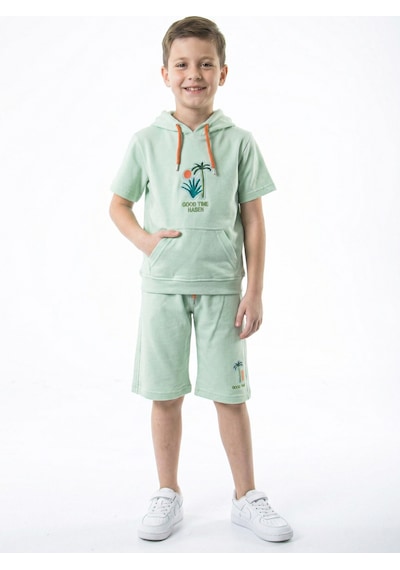 Xo Kids Erkek Çocuk Yazlık 2li Alt Üst Takım Tişort + Şort 8-14 Yaş 4221 Mint