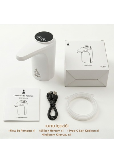 Pizen Flow Usb Şarjlı Otomatik Damacana Su Pompası Tds Ölçer 250ml 500ml 1l 2l Ölçü Özellikli Beyaz