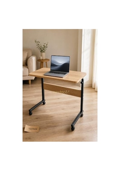 Yüksekliği Ayarlanabilir Oval Kenar Tekerlekli Laptop Masası, 80 Cm