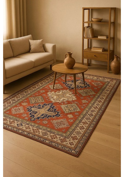 Geleneksel Motifli Desen Modern Halı Dekoratif Kilim Kırmızı