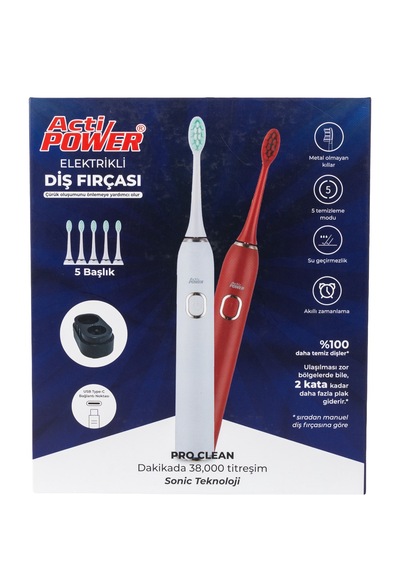 Acti Power Pro Clean Elektrikli Şarjlı Sonic Diş Fırçası-5 Yedek Başlık Kutuya Dahil