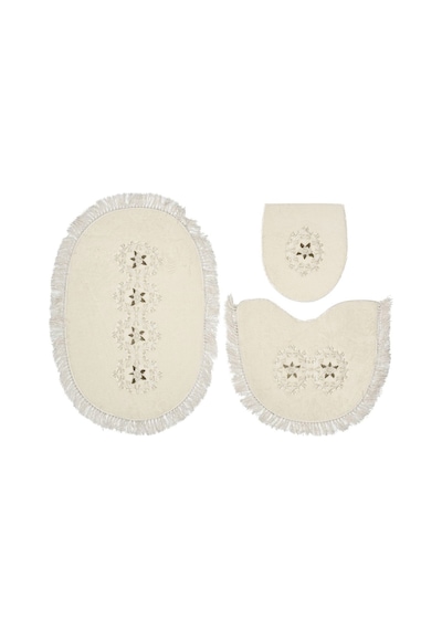 Queen Oval Nakişli 3 Lü Set krem
