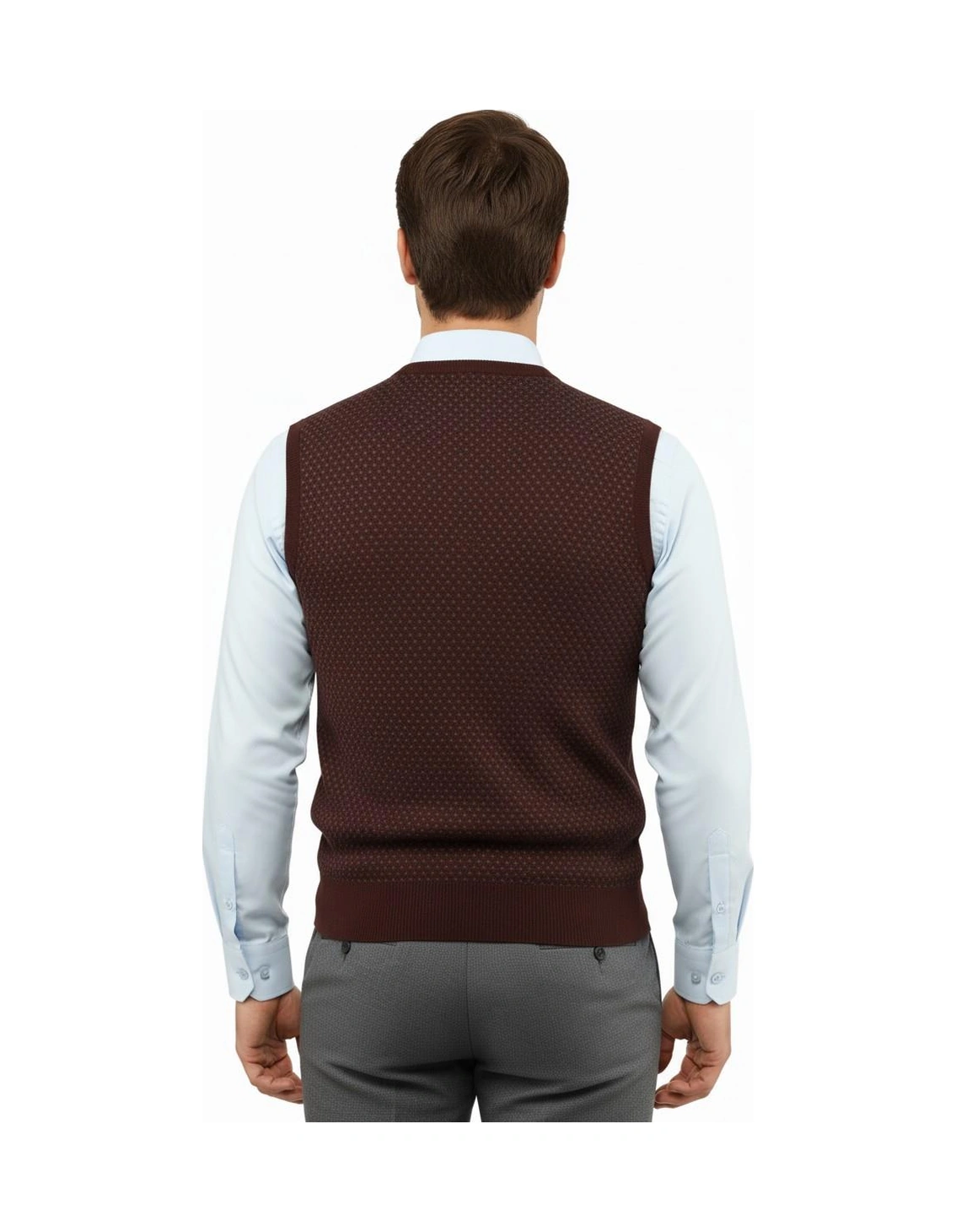 Çizgi Triko Erkek V Yaka Süveter Çelik Örgü Regular Kalıp 5201h Bgl-st04842 Bordo
